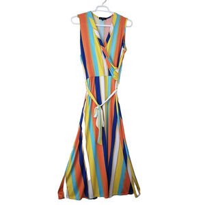 French Atmosphere Womens Maxi Plus Dress Size 1X Striped Stretchy Rainbow